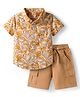 Babyhug Cotton Woven Half Sleeves Shirt & Shorts Set With Leaf Print - Orange & Brown