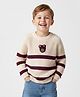 Bonfino 100% Cotton Knitted Full Sleeves Striped Pullover Sweater with Teddy Bear Embroidery - Off White