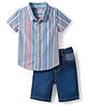Babyhug Cotton Woven Half Sleeves Striped Shirt & Shorts Set - Blue
