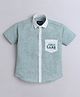 Polka Tots Cotton Woven Half Sleeves Forest Camp Text Printed Shirt - Green