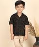 Polka Tots Cotton Woven Half Sleeves Teddy Bear Printed Shirt - Black