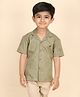 Polka Tots Cotton Woven Half Sleeves Abstract Threadwork Detailed Shirt - Green