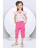Lei-Chie Linen Woven Half Sleeves Butterfly Printed Top & Capri With Necklace Set - Pink