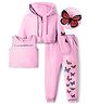 OLLINGTON ST. Cotton Looper Knit Full Sleeves Front Open Hoodie & Knit Joggers Set with Inner Top & Butterfly Print - Pink