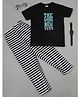 RAINE AND JAINE Cotton Knit Half Sleeves The Game Starts Now Dude Text Printed & Striped Night Suit Set - Black & White