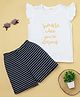 RAINE AND JAINE Cotton Knit Frill Sleeves Sparkle When You Are Sleeping Text Printed & Striped Night Suit Set - Black & White