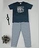 RAINE AND JAINE Cotton Knit Half Sleeves There Is 99% Chance I M Sleepy Text Printed & Striped Night Suit Set - Blue & White