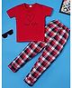 RAINE AND JAINE Cotton Knit Half Sleeves Good Night Text Printed & Checked Night Suit Set - Red & White