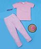 RAINE AND JAINE Cotton Knit Half Sleeves Good Night Text Printed & Striped Night Suit Set - Pink