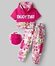 OLLINGTON ST. Cotton Knit Half Sleeves Colorblocked Floral Printed Hooded Top & Knit Jogger Set - Pink & Multicolor