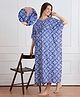 Bella Mama Cotton Woven Half Sleeves Maternity Nursing Kaftan Style Nighty with Floral Print - Blue