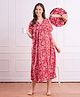 Bella Mama Cotton Woven Half Sleeves Maternity Nighty with Floral Print - Red