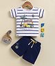 UNO KIDS Interlock Knit Half Sleeves Striped & Beach Travel Theme Printed Tee & Coordinating Short Set - Blue
