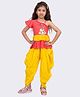 Twisha Cotton Woven Frill Sleeves Mermaid Printed Top & Dhoti Set - Coral & Yellow