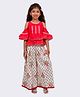 Twisha Cotton Woven Cold Shoulder Mirror Work Detailed Top & Palazzo Set - Coral & White