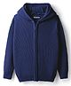 Pine Kids Knit Full Sleeves Solid Color Hooded Front Open Sweater - Navy Blue