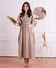 Bella Mama Cotton Woven Half Sleeves Maternity Nursing Kaftan With Floral Print - Multicolour