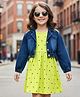OLLINGTON ST. Cotton Full Sleeves Denim Jacket & Polka Dot Printed Knit Dress - Blue & Lime Green