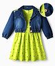 OLLINGTON ST. Cotton Full Sleeves Denim Jacket & Polka Dot Printed Knit Dress - Blue & Lime Green