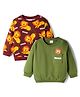 Babyhug Cotton Knit Full Sleeves Sweatshirts with Lion Print Pack of 2 - Brown & Olive Green