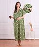 Bella Mama Cotton Woven Half Sleeves Maternity Nighty with Floral Print - Green