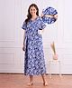 Bella Mama Cotton Woven Half Sleeves Maternity Nighty with Floral Print - Blue