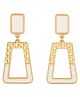 Kailash Creation White Cutout Geometric Korean Design Stylish Western Gold Plated Drop Dangle Earrings for Women- 30 g