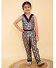 Titrit Brocade Woven Sleeveless Abstract Foil Printed Top & Coordinating Pant Set - Blue