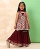 Titrit Brocade Woven Sleeveless Ethnic Foil Printed & Gota Lace Embellished Kurta & Coordinating Sharara With Dupatta Set - Maroon
