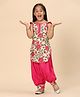 Titrit Cotton Woven Sleeveless Floral Printed Gota Lace Embellished Kurti & Afghani Salwar Set - Pink