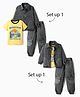 OLLINGTON ST. Denim Full Sleeves Jacket & Joggers with Inner Knit T-Shirt Set - Charcoal Grey