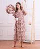 Bella Mama Cotton Woven Half Sleeves Maternity Nighty with Floral Print - Maroon