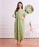 Bella Mama Cotton Woven Half Sleeves Maternity Nursing Nighty with Floral Print - Green