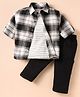 Little Kangaroos Cotton Woven Full Sleeves Checks Shirt & Trouser & Striped T-Shirt - Black
