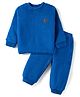 Little Kangaroos Fleece Knit Full Sleeves Winter Wear Solid Sweatshirt & Lounge Pant Co-Ord Set - Blue