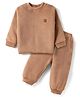 Little Kangaroos Fleece Knit Full Sleeves Winter Wear Solid Sweatshirt & Lounge Pant Co-Ord Set - Khaki
