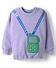 Little Kangaroos Fleece Knit Full Sleeves Sweatshirt With Phone Applique - Purple