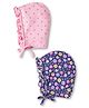 Babyhug 100% Cotton Knit Floral & Polka Dot Printed Bonnet Bonnet Caps Pack of 2 Navy Blue & Pink - Diameter 10 cm