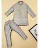 Ridokidz Full Sleeves Solid Kurta & Pyjama With Floral Embroidered Jacket - Grey