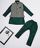 Ridokidz Full Sleeves Solid Kurta & Pyjama With Leaves Embroidered Jacket Set - Green