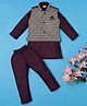 Ridokidz Full Sleeves Solid Kurta & Pyjama With Floral Embroidered Jacket Set - Wine