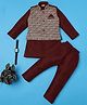 Ridokidz Full Sleeves Solid Kurta Pyjama With Abstract Embroidered Jacket Set - Maroon