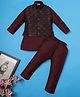 Ridokidz Full Sleeves Solid Kurta & Pyjama With Abstract Embroidered Jacket Set - Wine