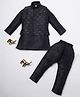 Ridokidz Full Sleeves Solid Kurta & Pyjama With Abstract Embroidered Jacket Set - Navy Blue