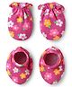 Babyhug 100% Cotton Interlock Knit Mittens & Booties Set with Floral Print - Pink