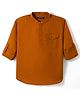 Pine Kids Cotton Woven Full Sleeves Mandarin Collar Solid Colour Kurta Style Shirt - Rust Orange