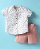 ToffyHouse Poplin Woven Half Sleeves Mandarin Collar Floral Printed Party Wear Shirt & Short Set - Pink & White
