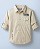 Pine Kids Cotton Woven Full Sleeves Shirt with Front Pocket & Text Print - Beige
