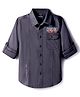 Pine Kids Cotton Woven Full Sleeves Shirt with Front Pocket & Text Print - Grey