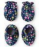 Babyhug 100% Cotton Interlock Knit Mittens & Booties Set with Floral Print - Navy Blue